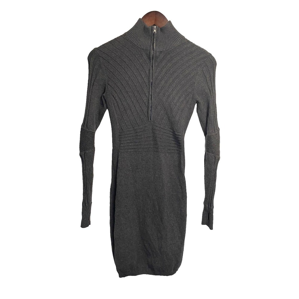 Athleta Women’s Ribbed Knit 1/4 Zip Mock Neck Sweater Dress Grey Size XS